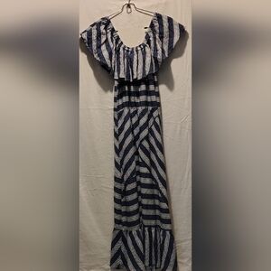 Umgee Striped Navy and White Maxi Skirt Size Small NWT